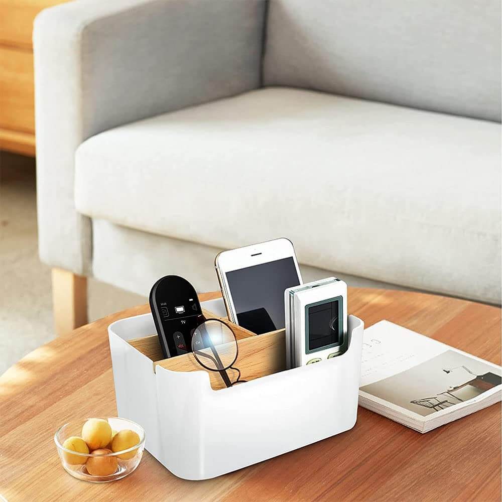 Relaxdays Desk Organiser With Document Holder, 10 Compartments, H X W X D: 27.5 X 32.5 X 25 Cm, MDF Desk Organizer, Light Brown - View #2