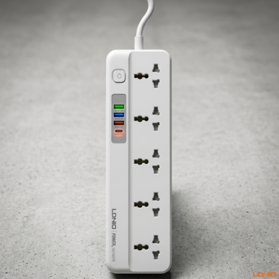 LDNIO (SC5614-C) Fast Charging Power Strip with 5 Universal Outlets and 3 USB ports  1 PD Port - 2M Power Cord Extension Socket