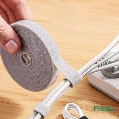 Fasola Velcro Reusable Cable Ties – 5M Double-Sided Hook and Loop Straps for Wire Management - Grey