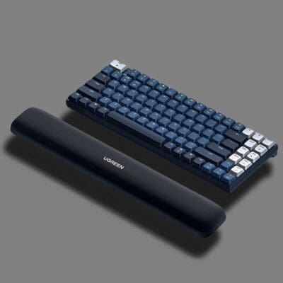 Mechanical keyboard and wrist rest on a enhanced studio lights