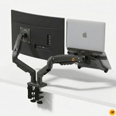 NB F160-FP (2-in-1) Extended Dual Monitor Arm with Laptop Holder Tray