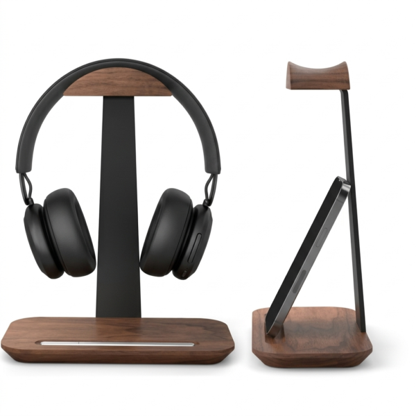 Headset holder on desk for gaming or work